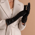 Leather Touchscreen Gloves with Stud Cuff