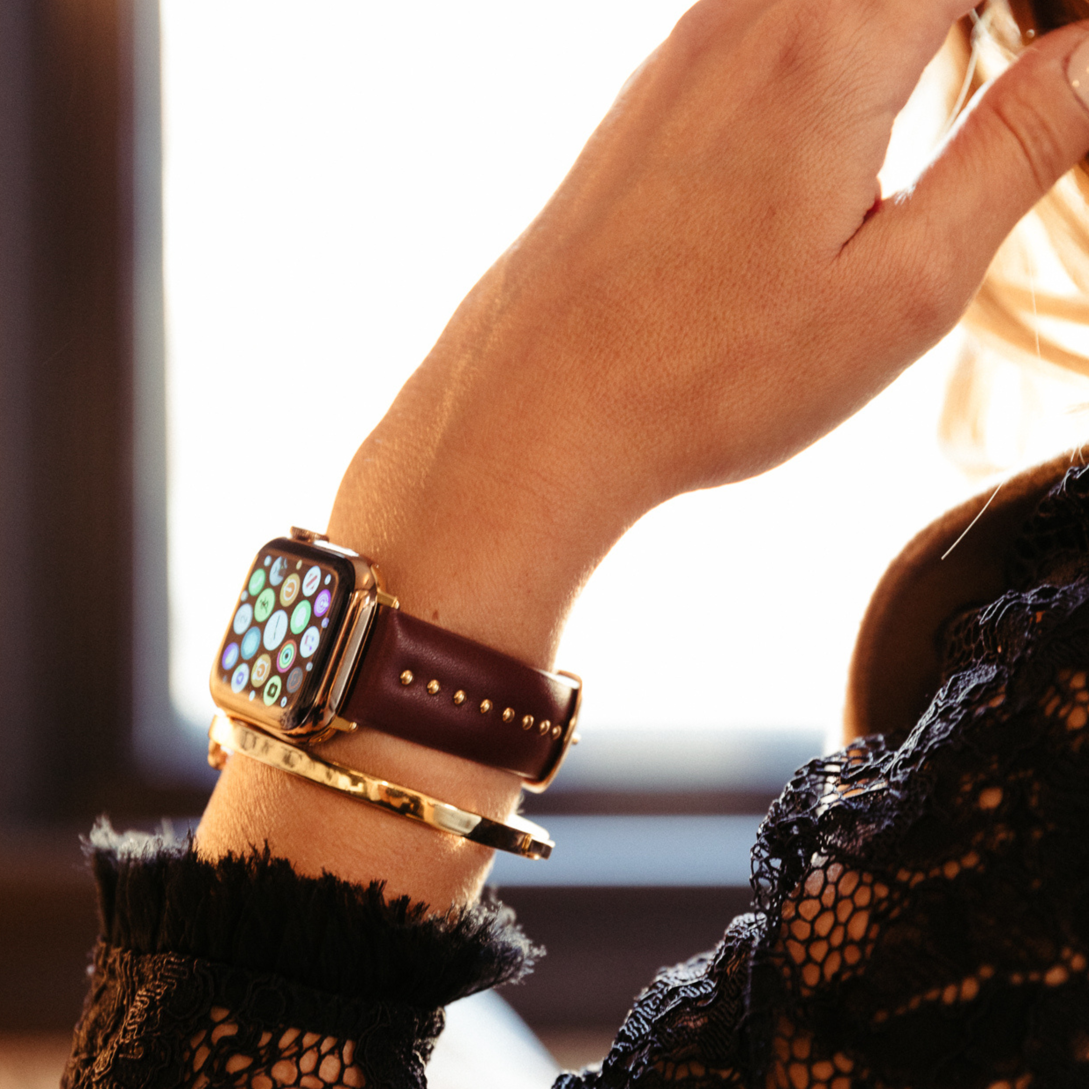Burgundy Stud Band for the Apple Watch - Goldenerre Women's Apple Watch Bands and Jewelry
