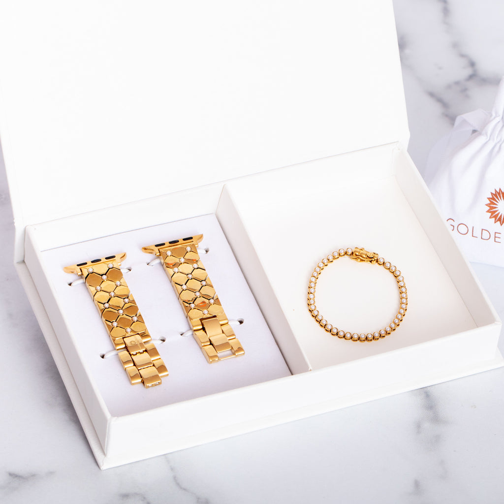 Pearl Band Gift Set - Goldenerre Women's Apple Watch Bands and Jewelry