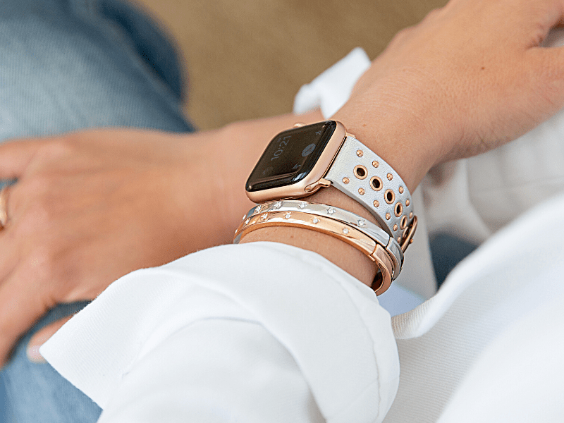 Metallic Silver Grommet Band for the Apple Watch - Goldenerre Women's Apple Watch Bands and Jewelry