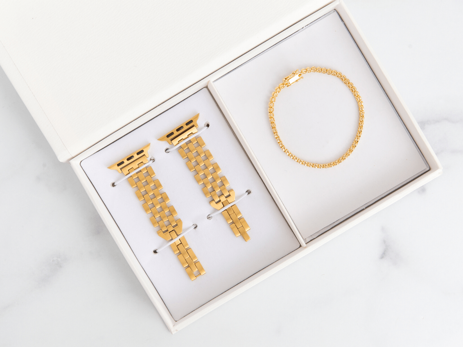 Basketweave & Tennis Bracelet Set - Goldenerre Women's Apple Watch Bands and Jewelry
