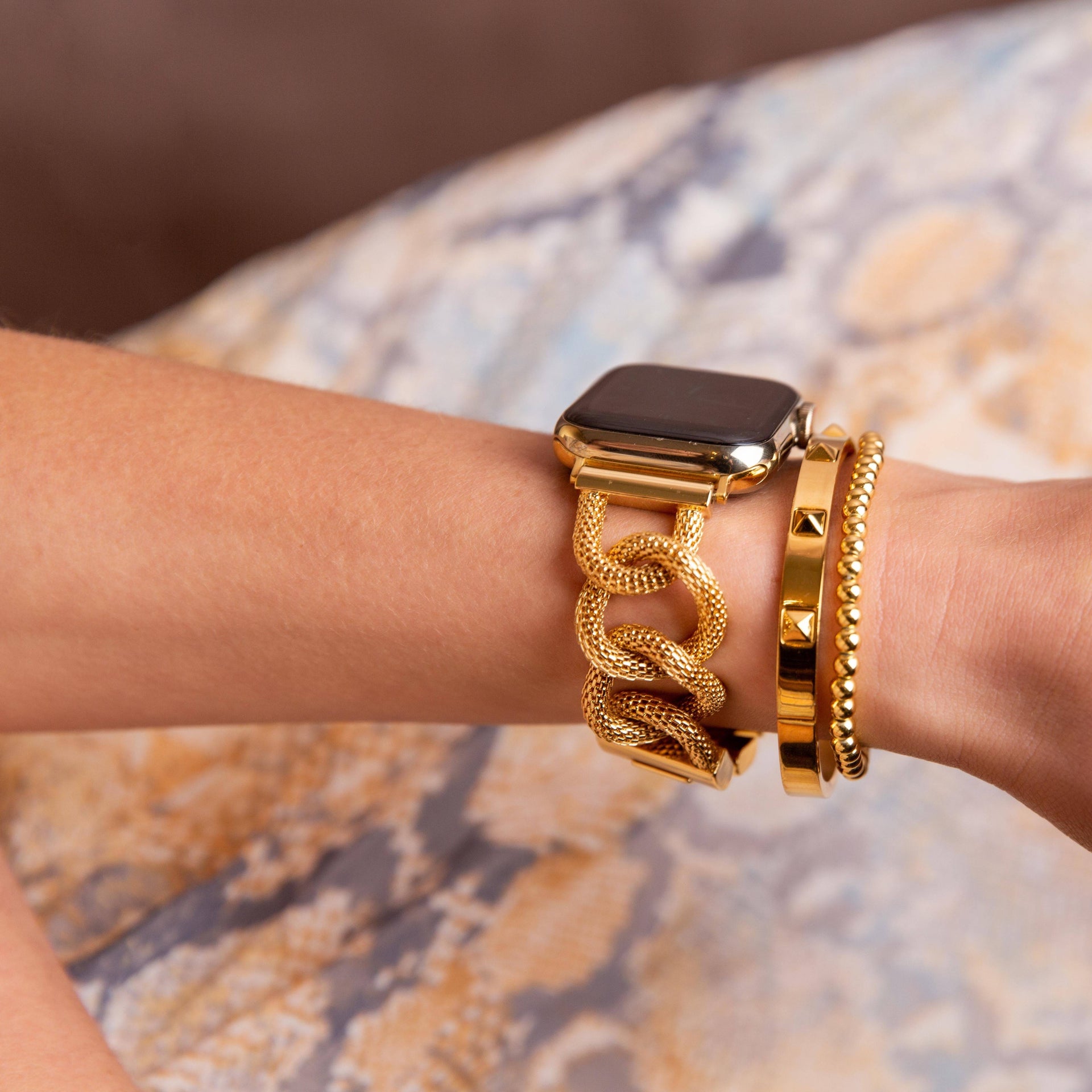 Mesh Band Apple Watch Gold Wristband Gold Plated Wide Version