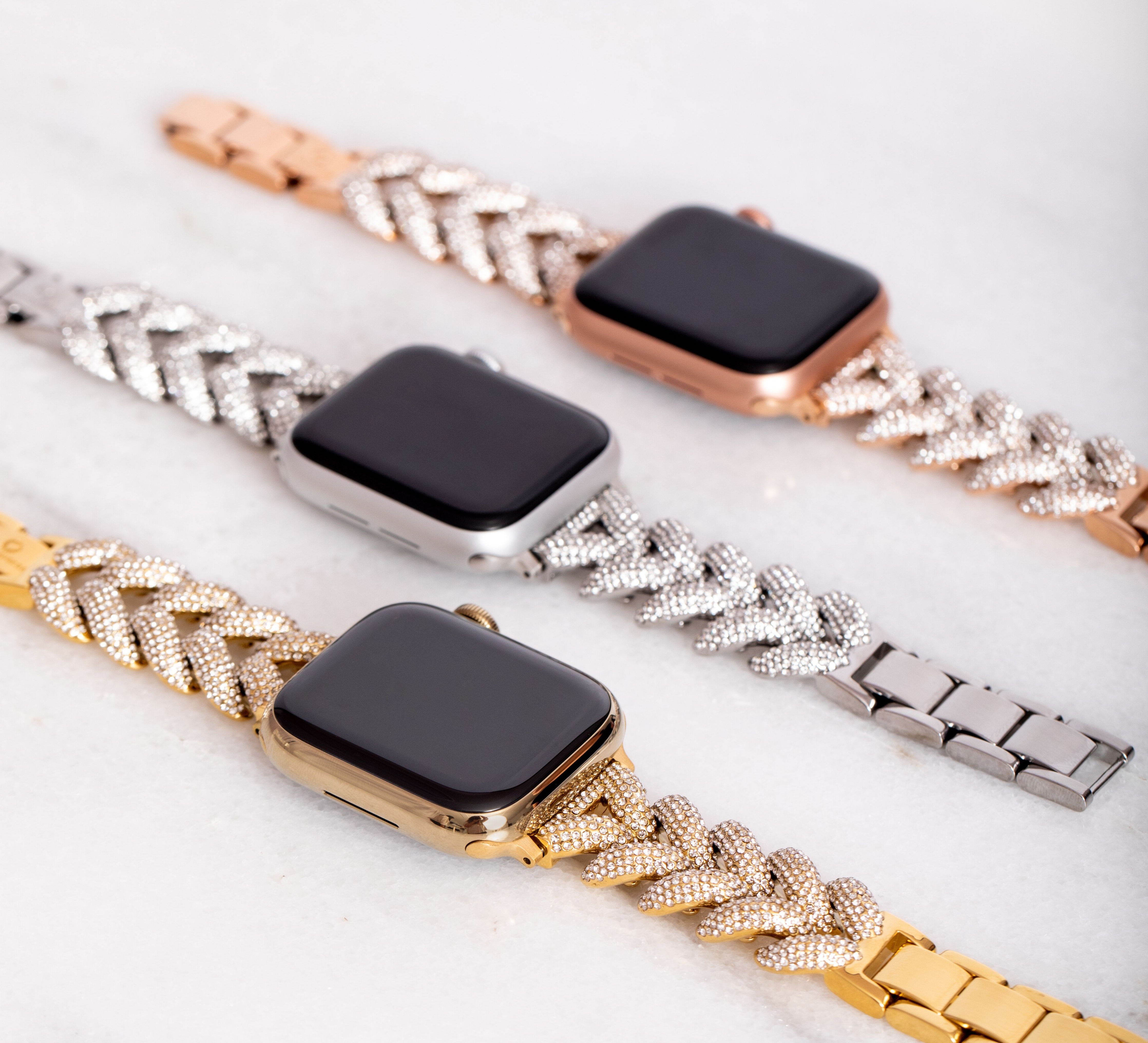 Crystal Pavé Herringbone Band for the Apple Watch - Goldenerre Women's Apple Watch Bands and Jewelry
